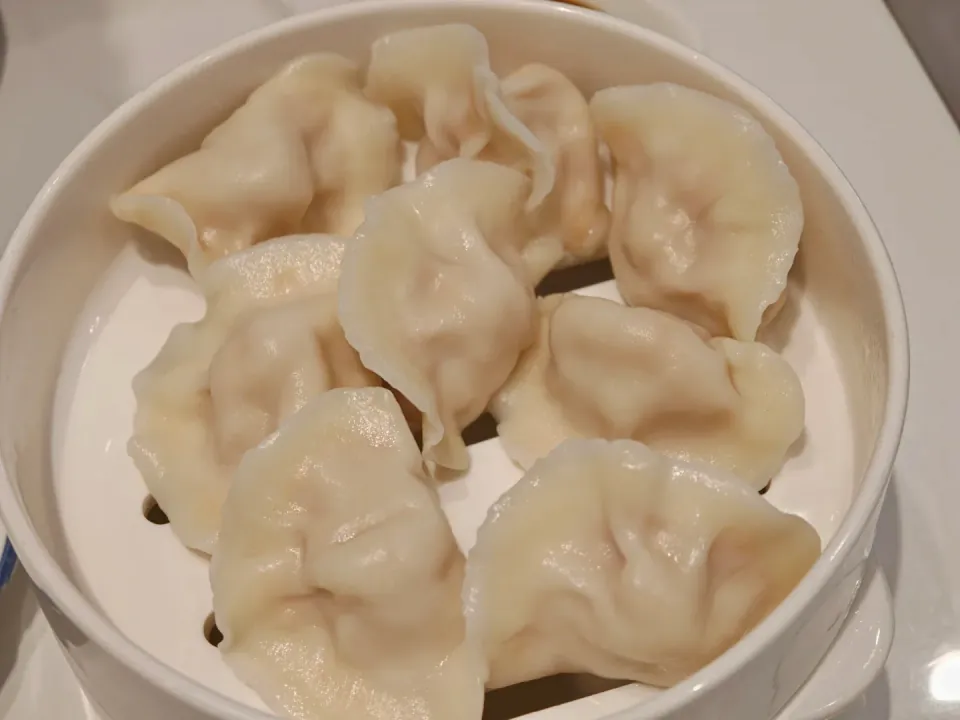 A plate of boiled dumplings.